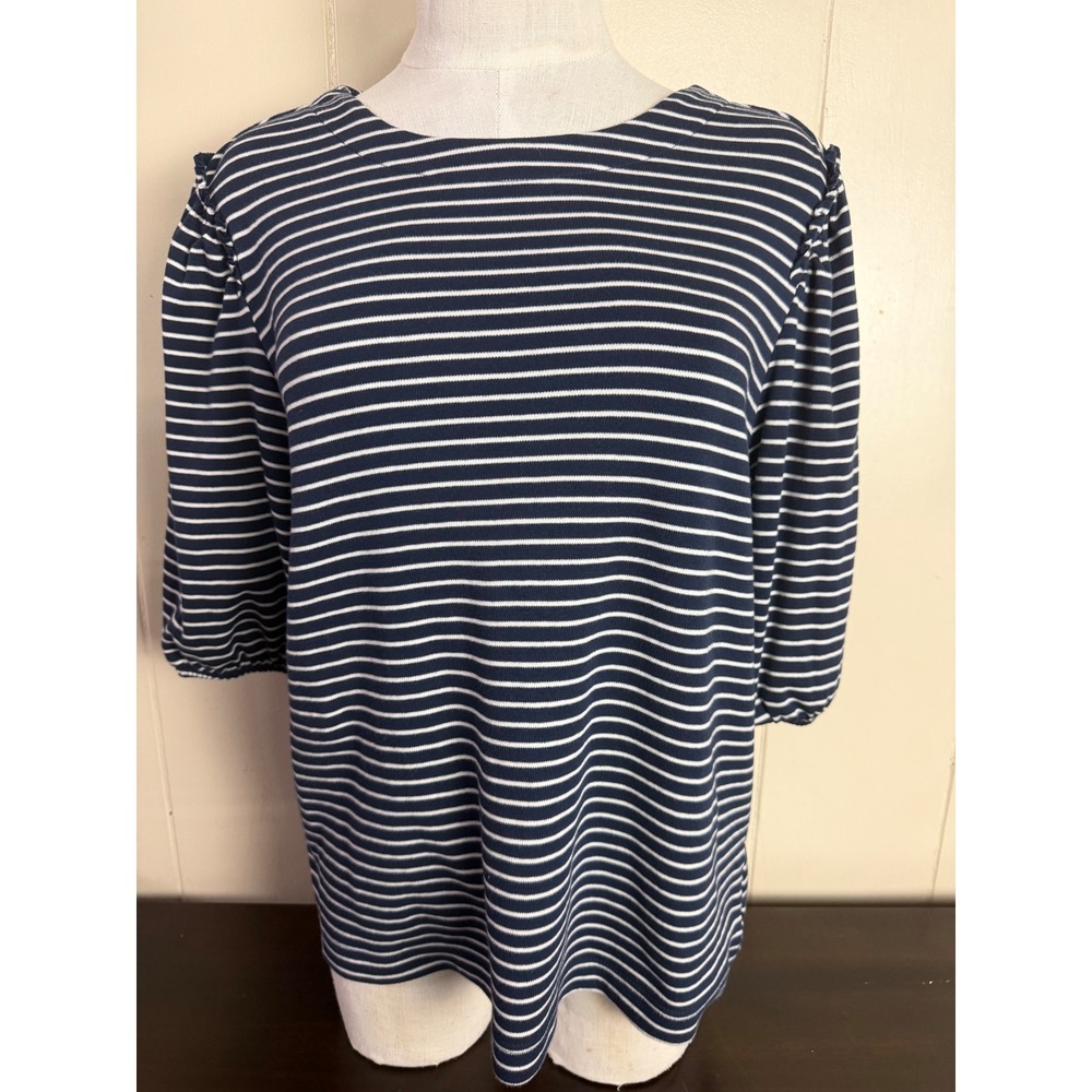Time and Tru Women XXL(20) Elbow Puff Sleeve Top Navy Stripe NEW TT1736016451S